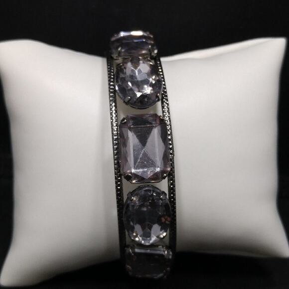 Large Rhinestone Bangle, Clear Rhinestones Hint of Lavender, Length 8 Inches - Picture 5 of 8